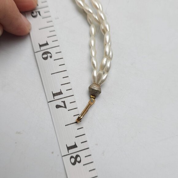 Vintage MOP Abalone Pearl Necklace Clip-On Earrings Set With Rhinestone Accents - Picture 7 of 9